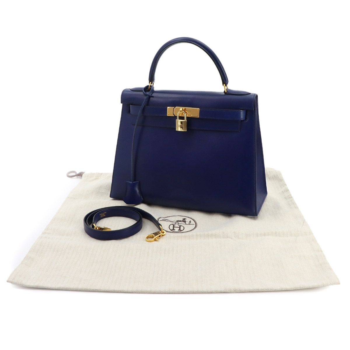 新品同様 エルメス HERMES ケリー 28 ボックスカーフ ブルー 2way