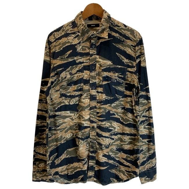 【中古】　DIESEL　総柄シャツ　長袖　トップス　レギュラーカラー　胸ポケット　迷彩　カモフラ　インポート　古着　/1582