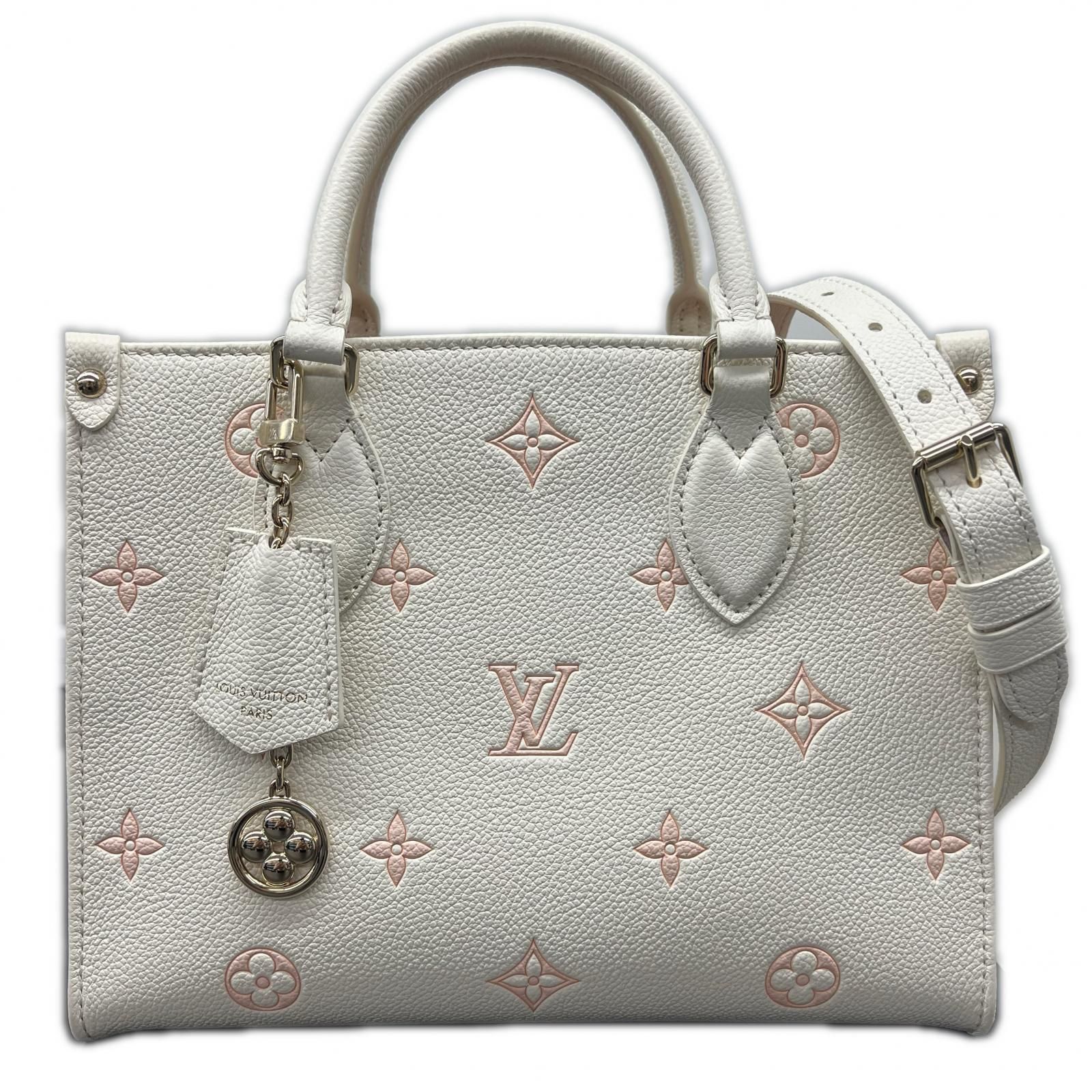 LOUIS VUITTON 希少 極美品 ルイヴィトン オンザゴーPM モノグラムアンプラント 2way ハンドバッグ ショルダーバッグ M28313 レザー RFID確認済 ミルキーホワイト LV ヴィトン Aランク 中古 鑑定済