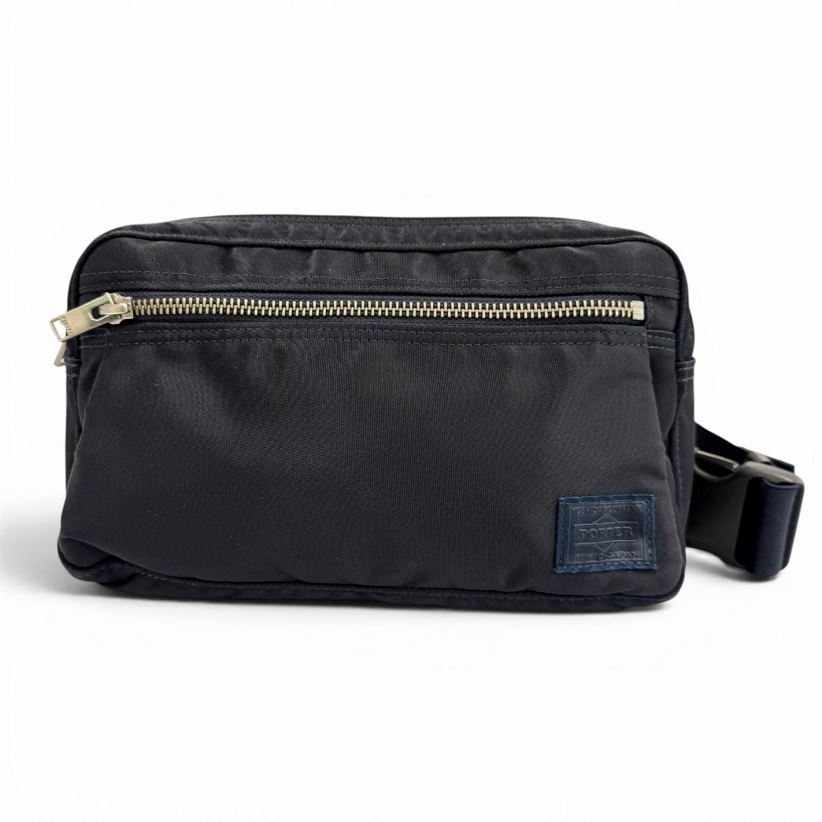 極美品▼PORTER ポーター LIFT WAIST BAG リフト ナイロンツイル レザー ボディバッグ ウエストバッグ ダークネイビー メンズ