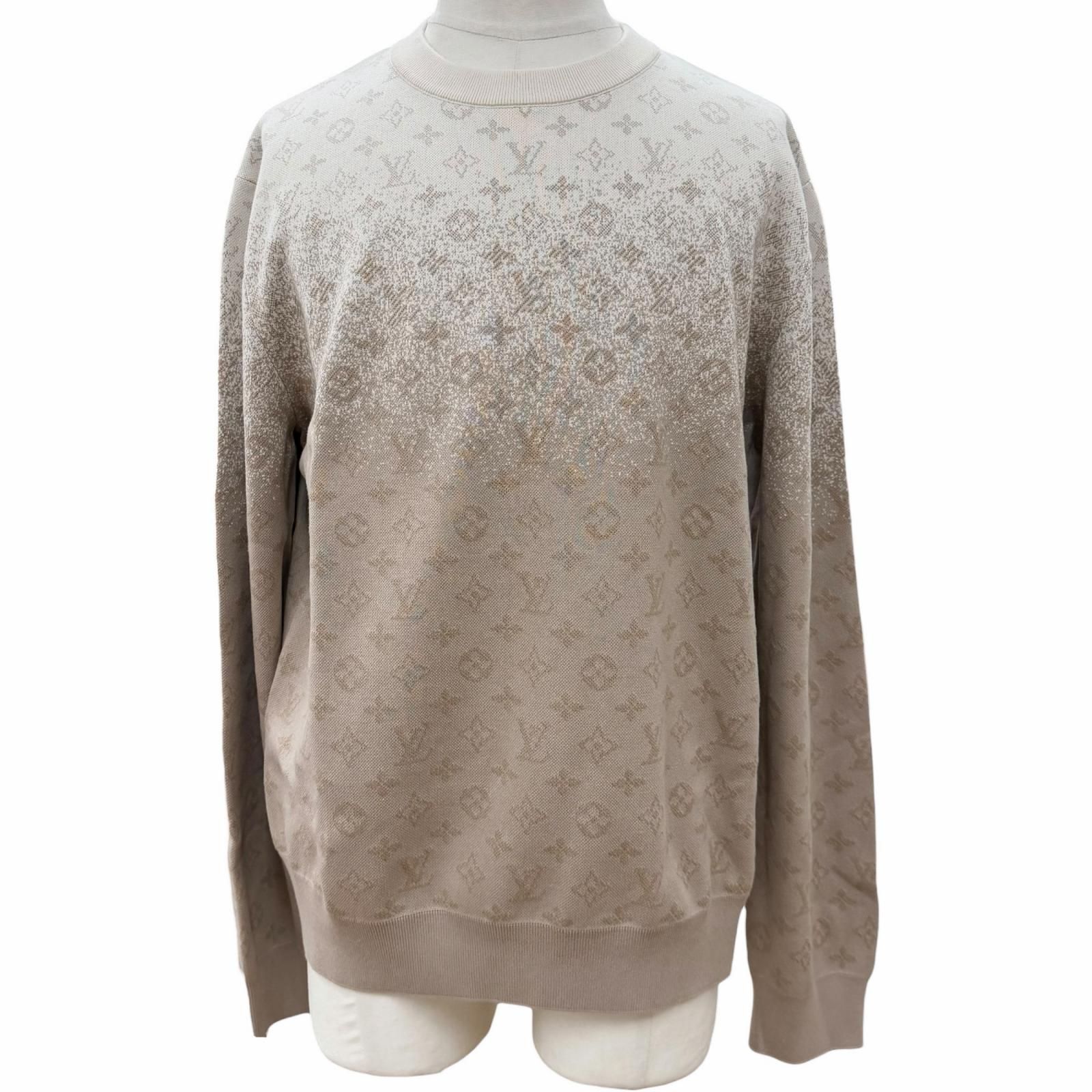 未使用品▼LOUIS VUITTON ルイヴィトン 26SS コットン モノグラム ロングスリーブ クルーネック ニット プルオーバー スウェット ベージュ L イタリア製 正規品 メンズ 箱付き