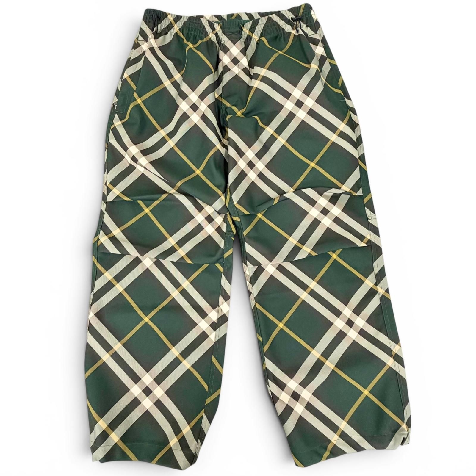 未使用品△BURBERRY バーバリー 8085091 ロゴワッペン チェック柄 イージーパンツ グリーン系 L 正規品 メンズ