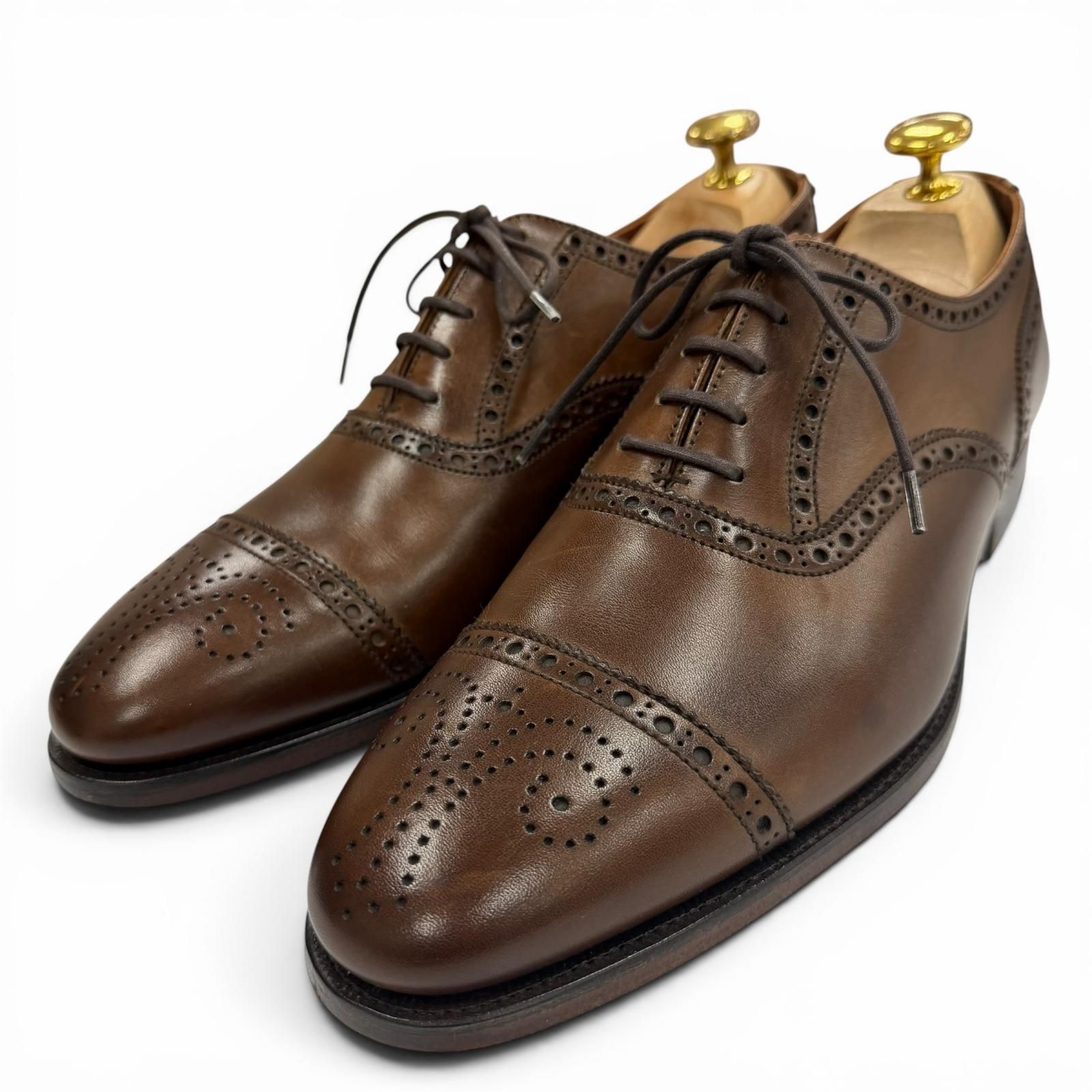 極美品▼CROCKETT&JONES クロケットアンドジョーンズ COVENTRY コベントリー ストレートチップ メダリオン パーフォレーション レースアップ レザーシューズ ブラウン 7 イングランド製 メンズ 箱・保存袋付き
