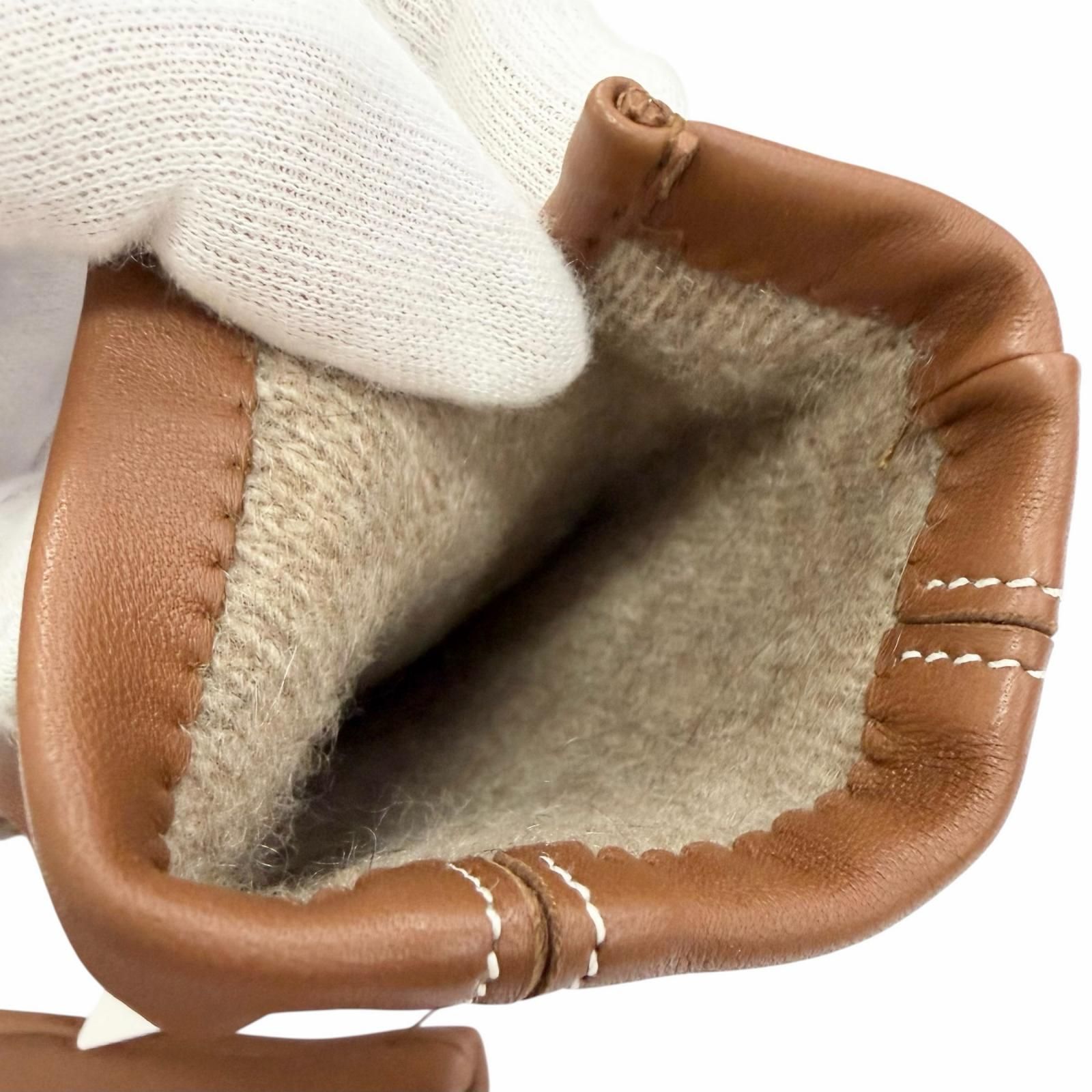 未使用品△HERMES エルメス 裏地カシミヤ100％ Hステッチ ラムレザー