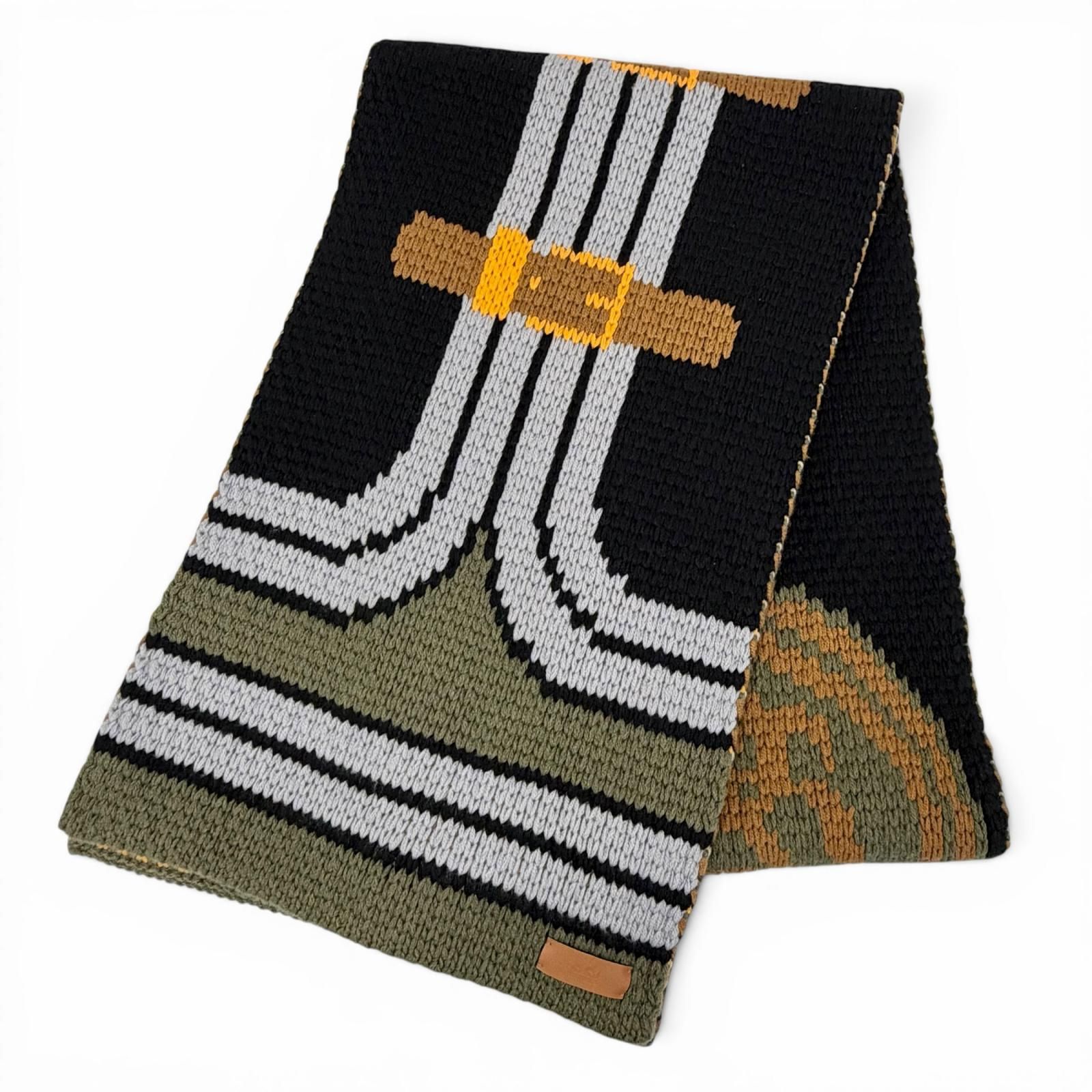 極美品△HERMES エルメス H521729S グランデ テヌエ カシミヤ100％ ロゴレザーワッペン付き ロング マフラー ブラック カーキ グレー イギリス製 正規品 レディース