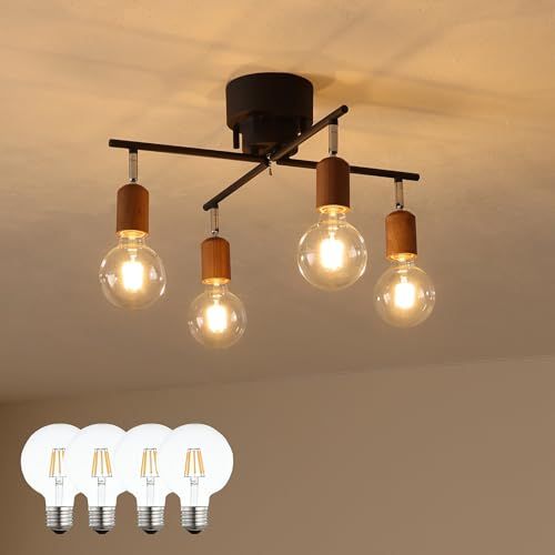 VENTOTA シーリングライト 4灯 シーリングスポットライト 照明器具 天井照明 おしゃれ 北欧 LED 電気 インテリア シンプル リビング 寝室 子供部屋 cll-akarto-cx (ブラウン｜フィラメントLED電球４個付)(沖縄・ 4e7d9e78