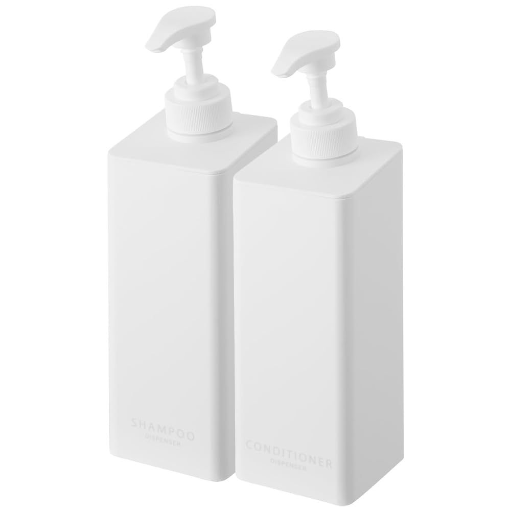 山崎実業(Yamazaki) たっぷり洗剤が出る マグネット ディスペンサー tower シャンプー コンディショナー 【2本セット】 浮かせる収納 詰め替えボトル ホワイト 1532 1534