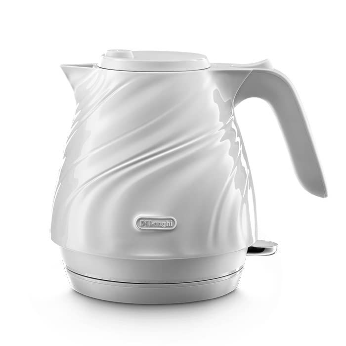 De’Longhi (デロンギ) 電気ケトル セタ KBS1200J-W イタリアンデザイン 0.8L シルクドレ―プ 軽量 コンパクト ワンプッシュオープン [ホワイト] デロンギファミリー登録で3年保証