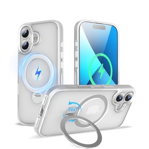【新開発・定点360度回転スタンド】KWATUNG iPhone 17 用 ケース MagSafe対応 ワイヤレス充電対応 あいふおん17 用 ケース いphone17用 隠し収納式スタンド 横縦両立 角度調整 アイホン17用 リング マグネット搭載 超強磁力
