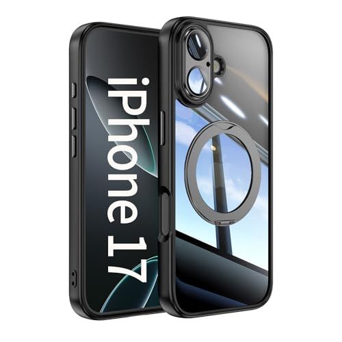 【360°回転スタンド・フルカバーレンズ保護】CUTELFON iPhone 17 用 ケース Magsafe対応 リング マグネット搭載 黄変防止 ワイヤレス充電対応 レンズ保護 耐衝撃 耐久性 ストラップホール付き マグセーフ対応 スマホケース アイフォン