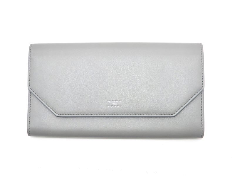 BALENCIAGA バレンシアガ 長財布 エンベロープ ロングウォレット 786171 レザー グレー/ライトブルー レディース 2148104074300 【中古】【432】