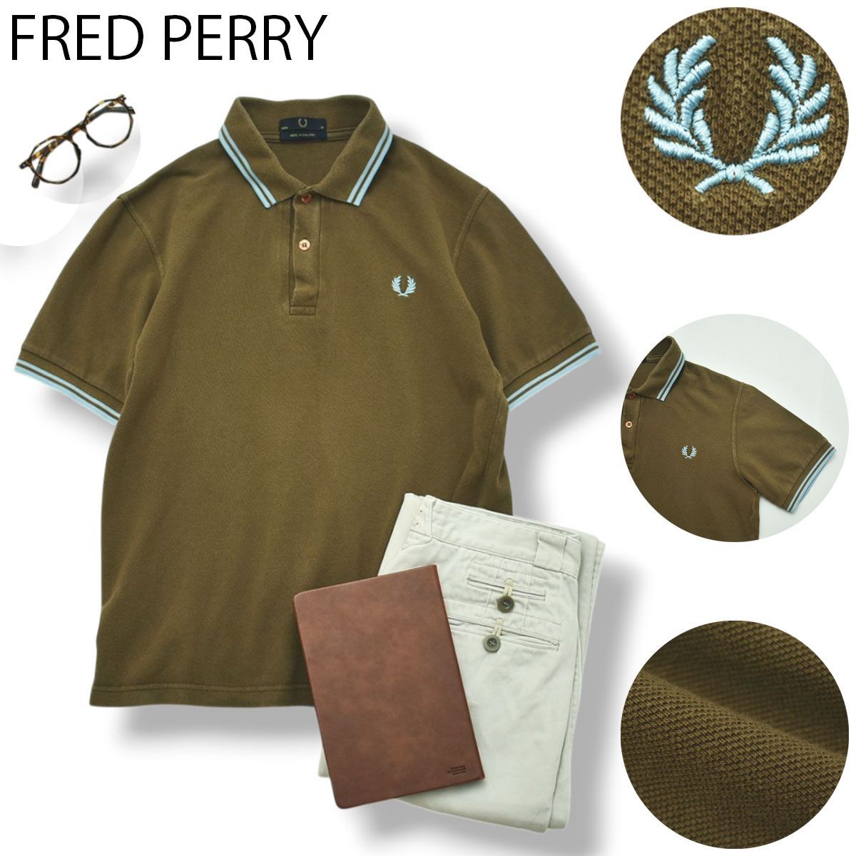 【定番】 英国製 フレッドペリー FRED PERRY 月桂樹 ロゴ刺繍 鹿の子 M12N ポロシャツ 38 カーキ トラッド ビジカジ ゴルフ メンズ レディース ユニセックス 男女兼用