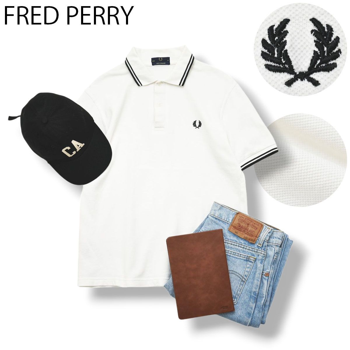 【定価17600円】 英国製 フレッドペリー FRED PERRY M12N ポロシャツ 鹿の子 月桂樹 ロゴ刺繍トラッド ビジカジ スポーツミックス テニス ゴルフ 38 白 x 黒 メンズ