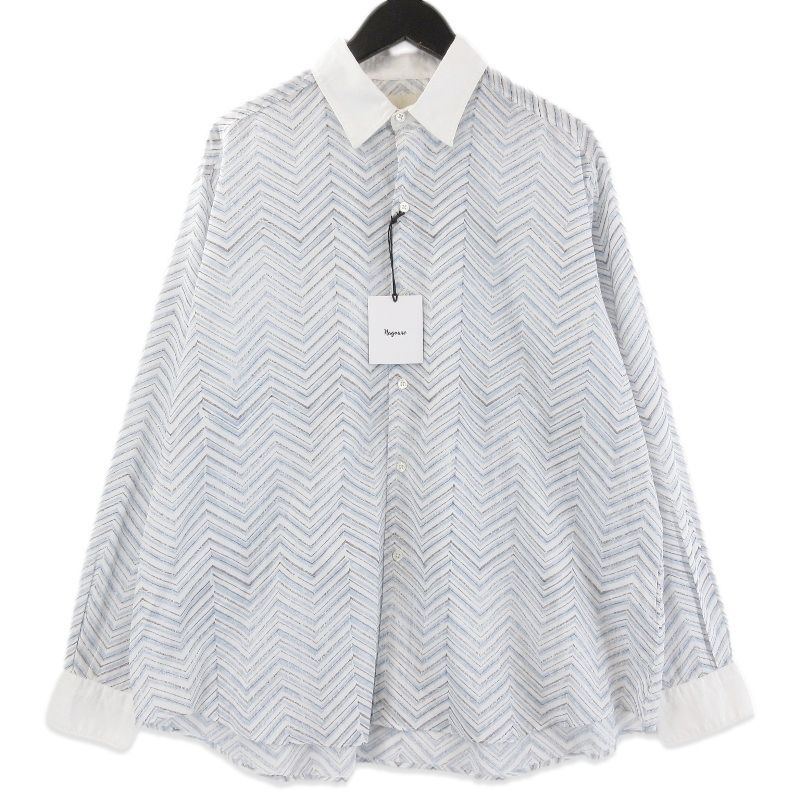 未使用 nagoune ナゴウネ Cotton block print cover up shirt NG-26SS-SH01 長袖シャツ 総柄 OFF WHITE M 71015820