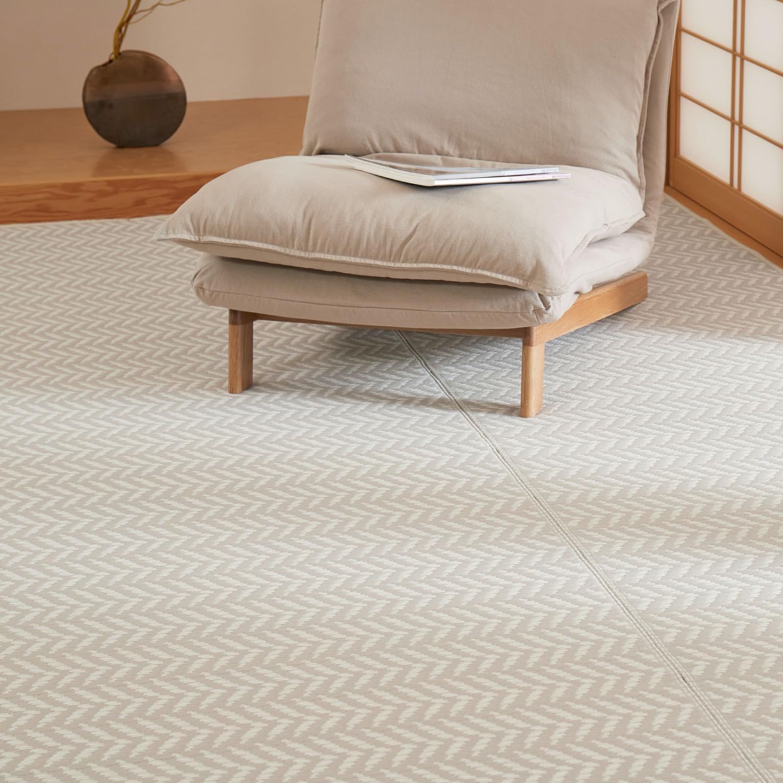 萩原 洗える い草風カーペット グレー 江戸間6畳 約261X352cm 「パスラッシュ」 ラグ 花ござ 子供部屋 ペット 保護 パステルカラー″mn ea004b96