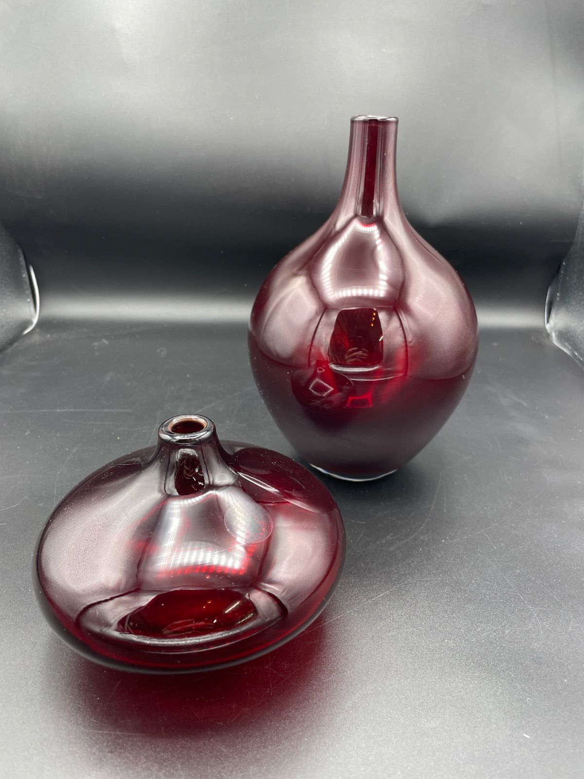 モデルルーム展示品【希少】オールドIKEA Salong ガラス花瓶 2個セット ルビーレッド