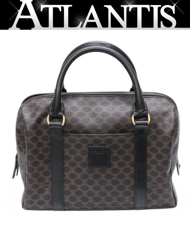 CELINE/セリーヌ ヴィンテージバッグ ボストンバッグ マカダム　鍵付き CELINE セリーヌ ヴィンテージ マカダム ボストンバッグ PVC×レザー 黒
