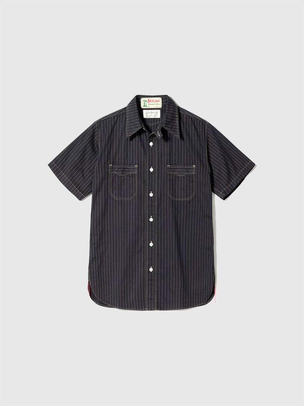 SUGAR CANE シュガーケーン シャツ 半袖 FICTION ROMANCE 8.5oz. BLACK WABASH STRIPE WORK SHIRT SHORT SLEEVE ブラック ウォバッシュ 日本製 東洋 SC36267