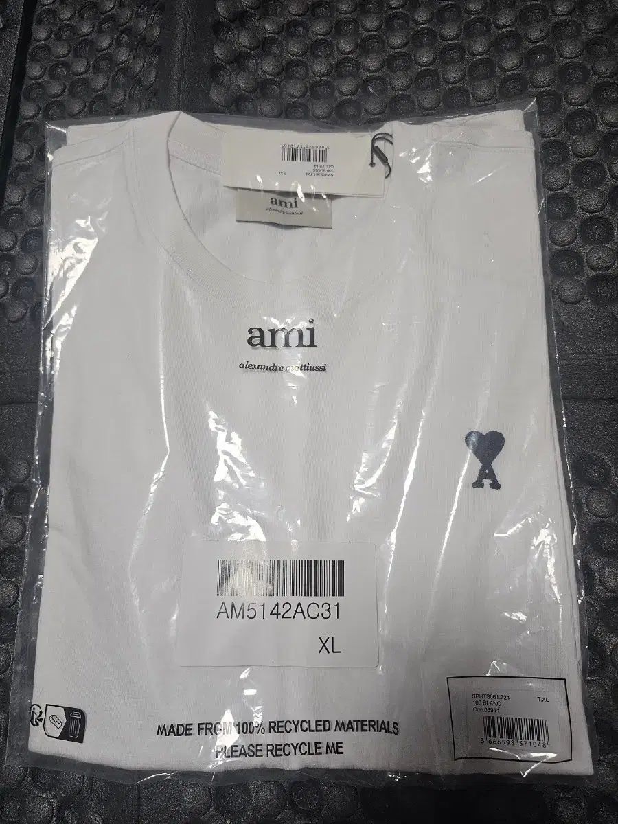アミ スモール ハート ロゴ Tシャツ 白 XL