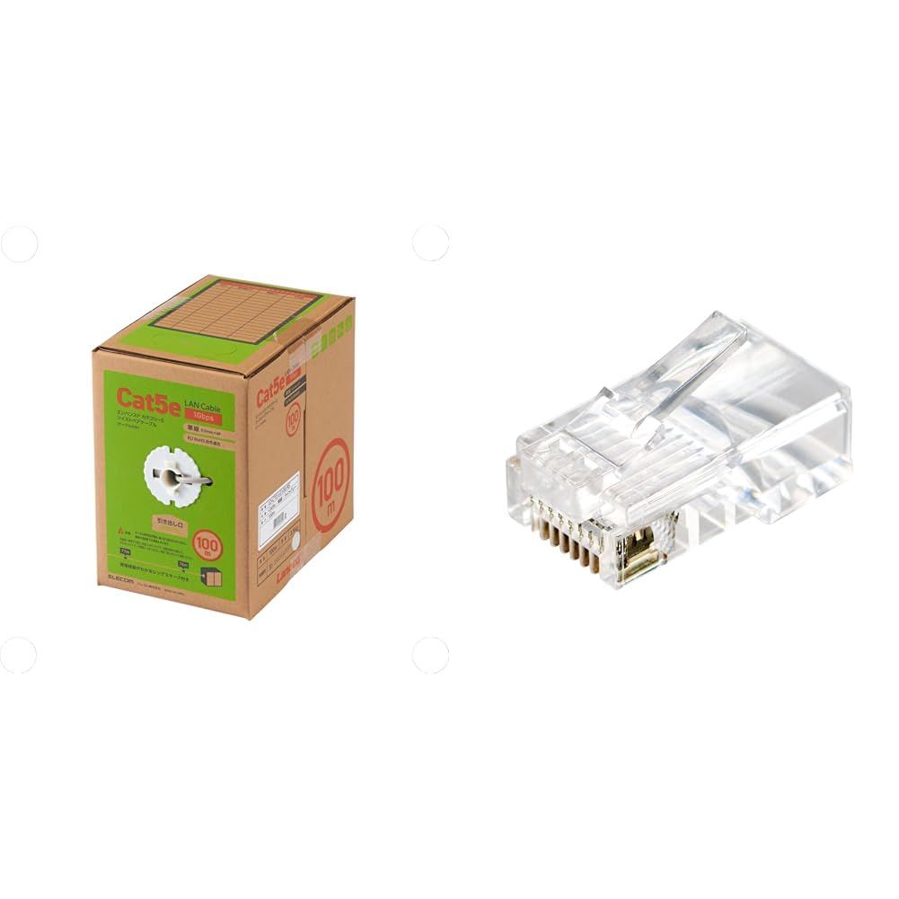 新品 【コネクタ(100個)セット】 エレコム LANケーブル 100m 自作用 RoHS指令対応 CAT5e ライトグレー LD-CT2/LG100/RS + エレコム RJ45 中継コネクタ Cat5e LANケーブル アダプタ ツメ折れ防止 単線・ヨリ線