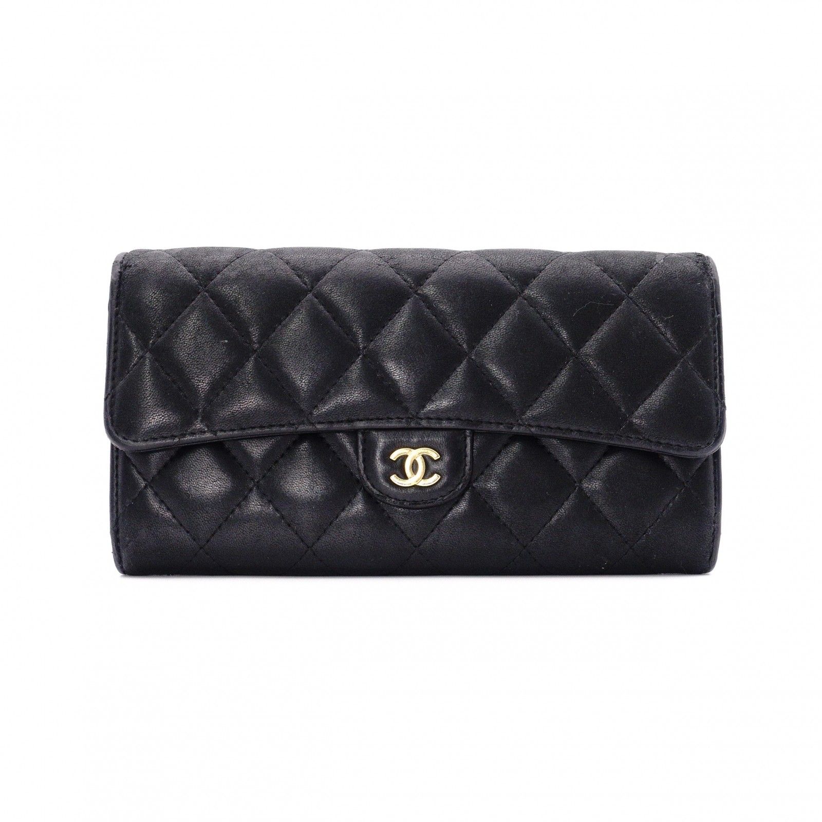 CHANEL シャネル ラムスキン マトラッセ 長財布 レザー 財布 ゴールド金具