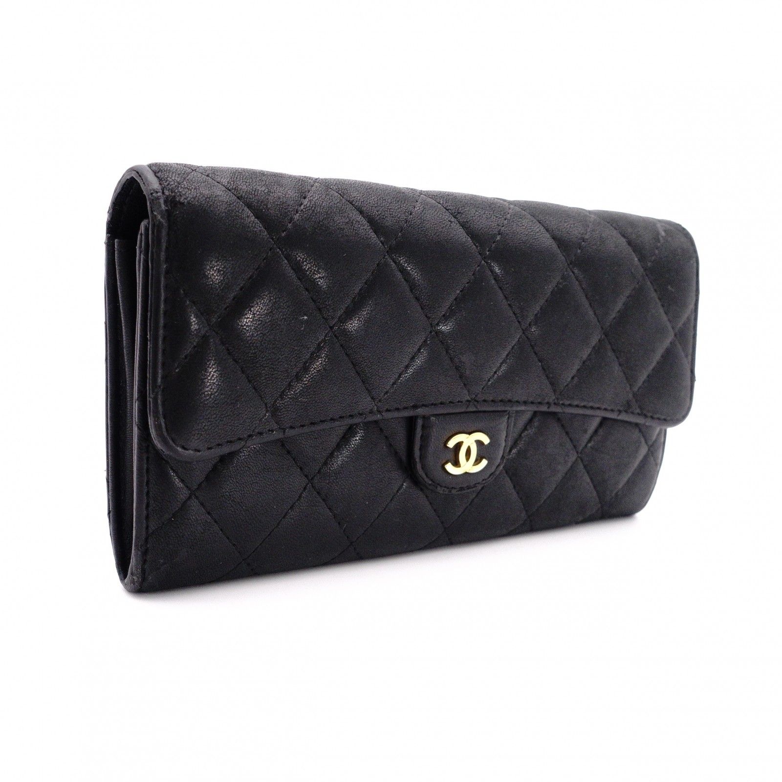 CHANEL シャネル ラムスキン マトラッセ 長財布 レザー 財布 ゴールド 