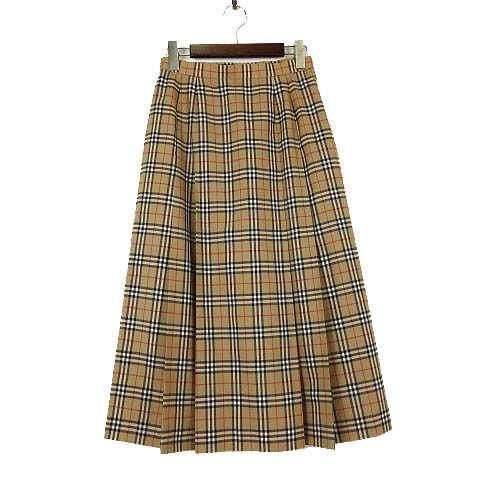 バーバリー BURBERRY スカート ロングスカート フレア タックプリーツ ノバチェック 薄手 ウールギャバ M 9 茶色 ブラウン 黒 白 赤 国内正規品