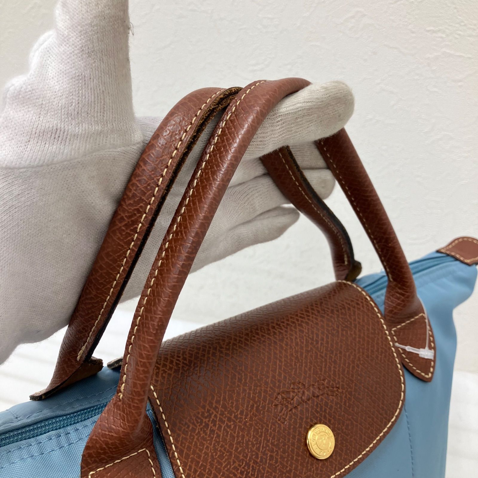 3803 LONGCHAMP ロンシャン ハンドバッグ ルプリアージュ 水色 ライト 