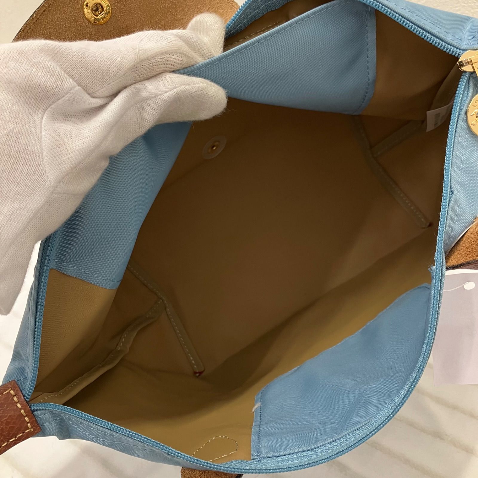 3803 LONGCHAMP ロンシャン ハンドバッグ ルプリアージュ 水色 ライト 