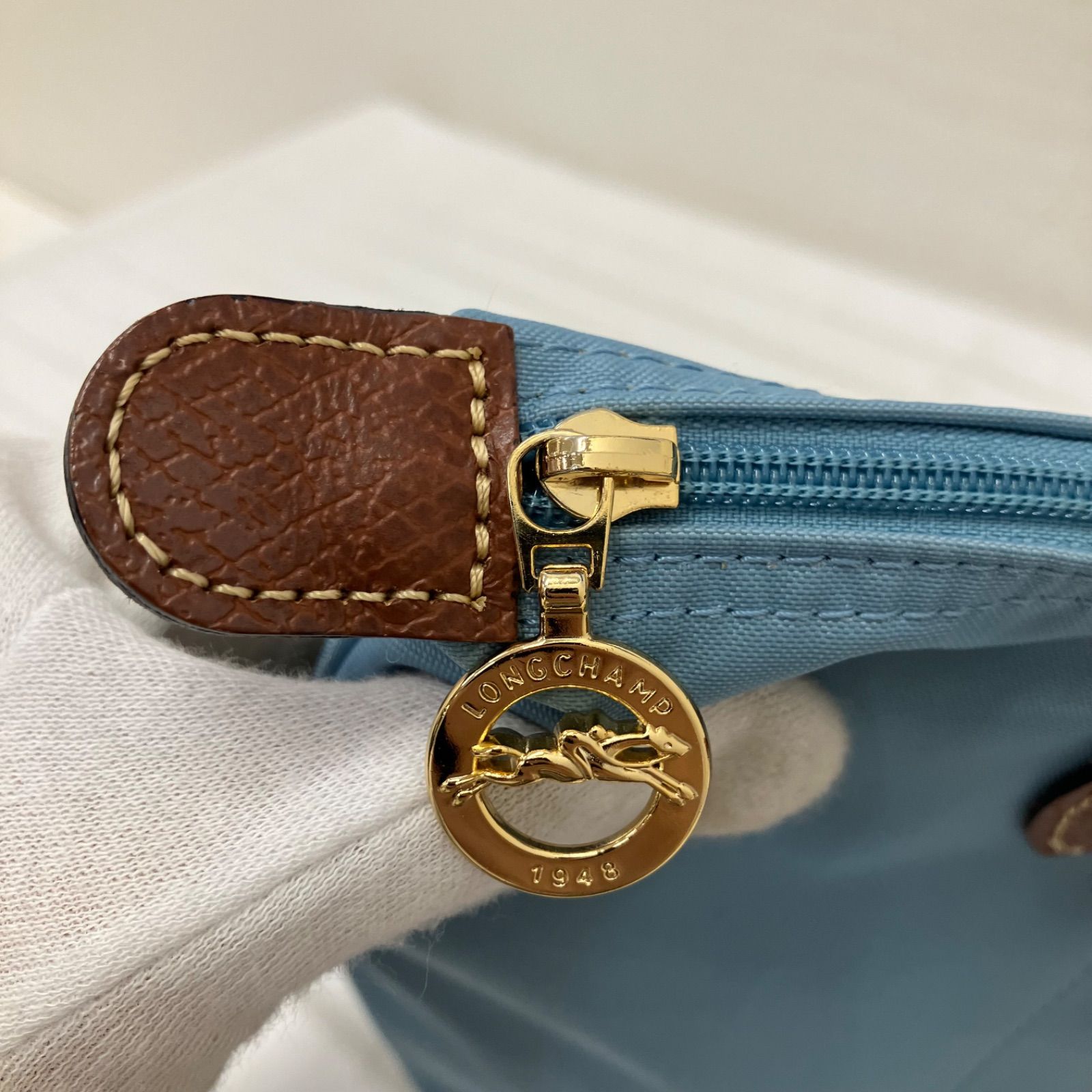 3803 LONGCHAMP ロンシャン ハンドバッグ ルプリアージュ 水色 ライト 
