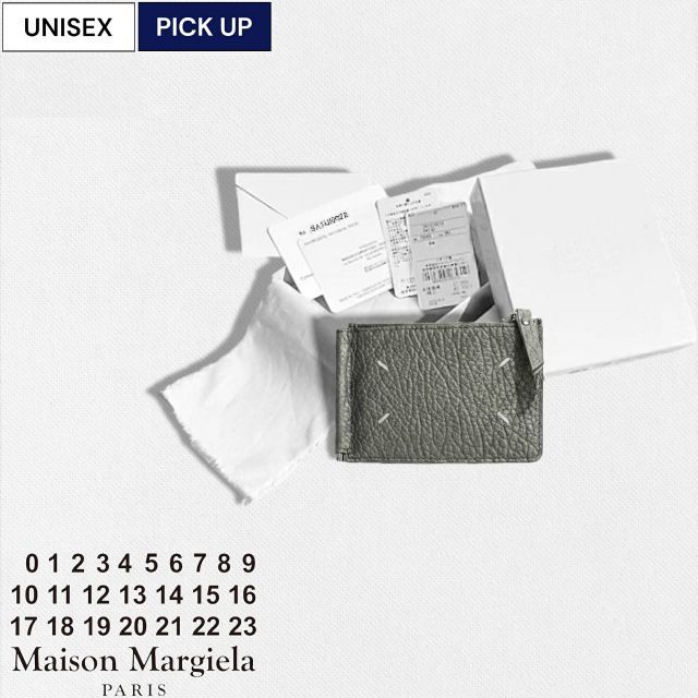 【定価64,900円(税込)】Maison Margiela メゾンマルジェラ シンプルで上品な逸品！象徴的な4ステッチがアクセントを添えるエンボス加工グレインレザーマネークリップウォレット 小銭入れ 二つ折り 財布 マルタン Gris Caillou SA1