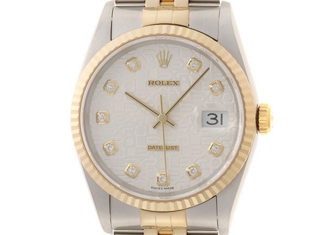 ROLEX ロレックス ウォッチ デイトジャスト 10Pダイヤモンド 時計 16233G 腕時計 ステンレススチール/K18イエローゴールド K18YG シルバー 自動巻き メンズ【中古】 661,584円