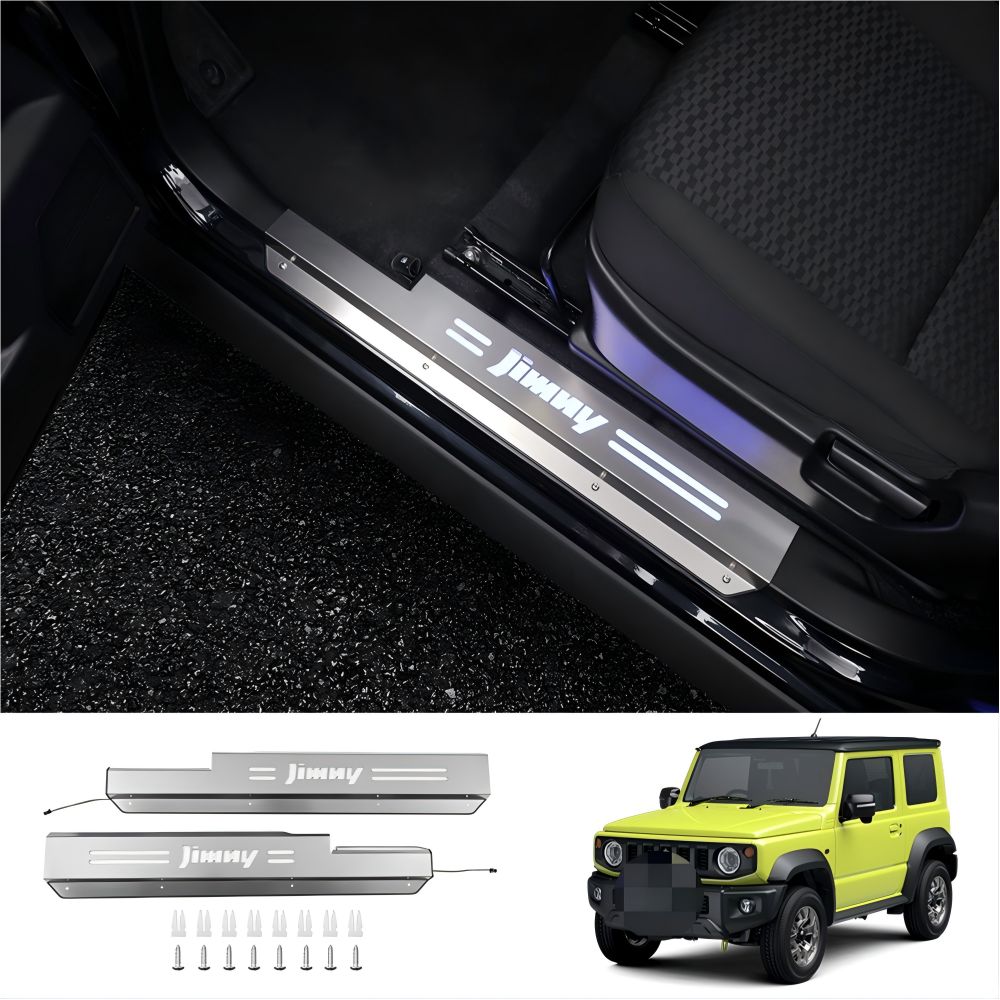【送料無料】スズキ ジムニーシエラ(Jimny Sierra) 3ドア用 LEDイルミネーション付きドアシルカバー(2P) ステンレス製 高級感・傷防止 ワイヤレス? 簡単取付 ドレスアップ効果抜群