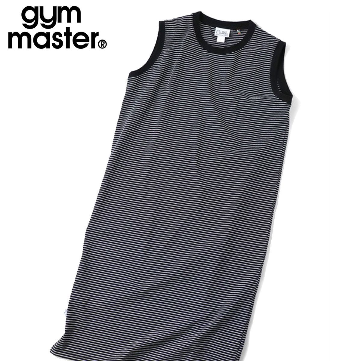 gym master ジムマスター 7.4oz プレミアムヘビーウェイト ノースリーブワンピース コットン100％ マキシ丈 スリット入り ロングワンピース G721716 ブラックホワイトボーダー