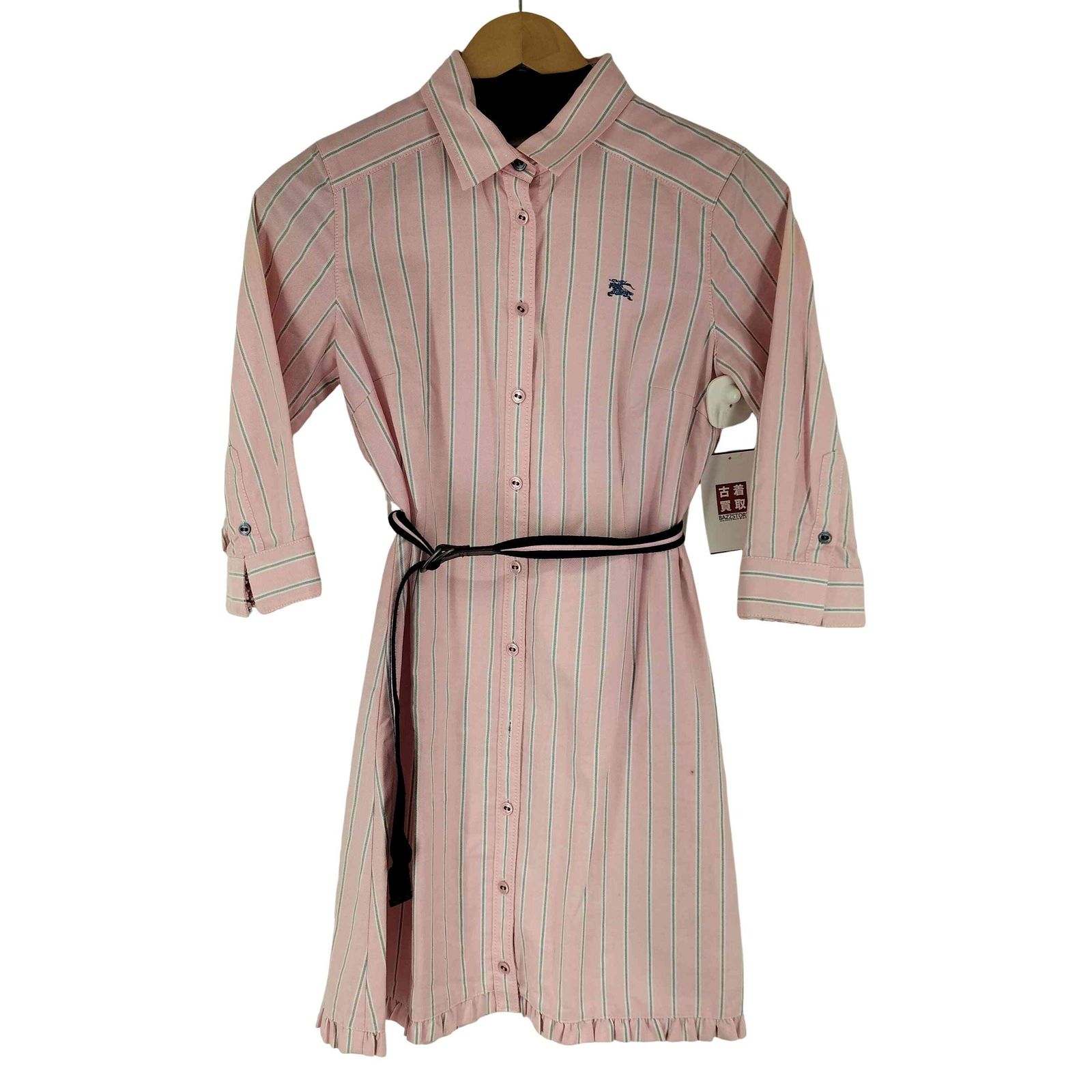 バーバリーブルーレーベル BURBERRY BLUE LABEL ベルテッド ストライプ シャツワンピース レディース JPN：38