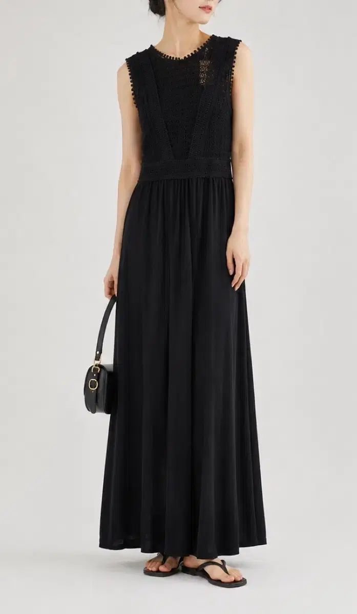 55 H&M ノースリーブ レース ロング丈ワンピース (新品)