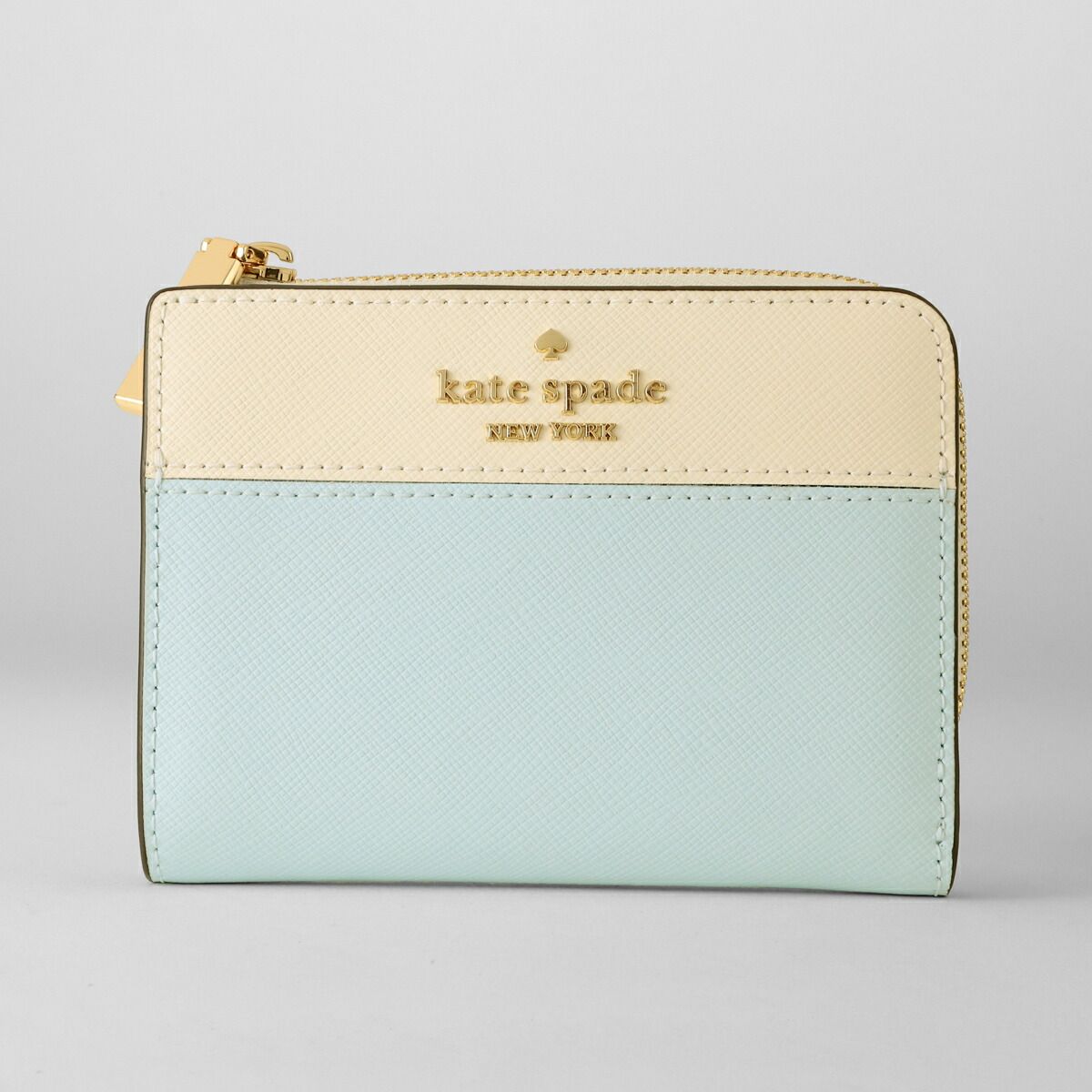 新品 ケイトスペード kate spade 2つ折り財布 カラーブロック スモール L-ジップ ウォレット クリスプ スカイ