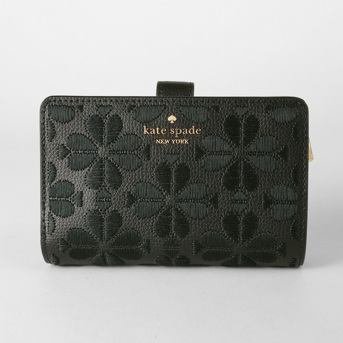 新品 ケイトスペード kate spade 2つ折り財布 エンブロイダリーミディアム コンパクト ウォレット ブラック