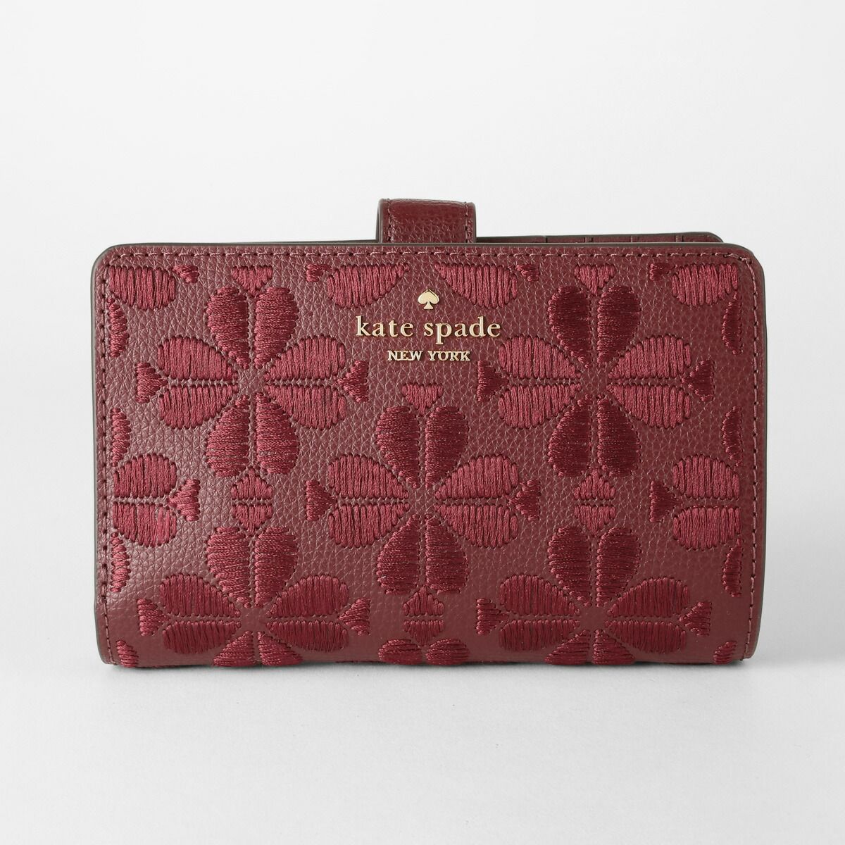 新品 ケイトスペード kate spade 2つ折り財布 エンブロイダリーミディアム コンパクト ウォレット ダークメルロー