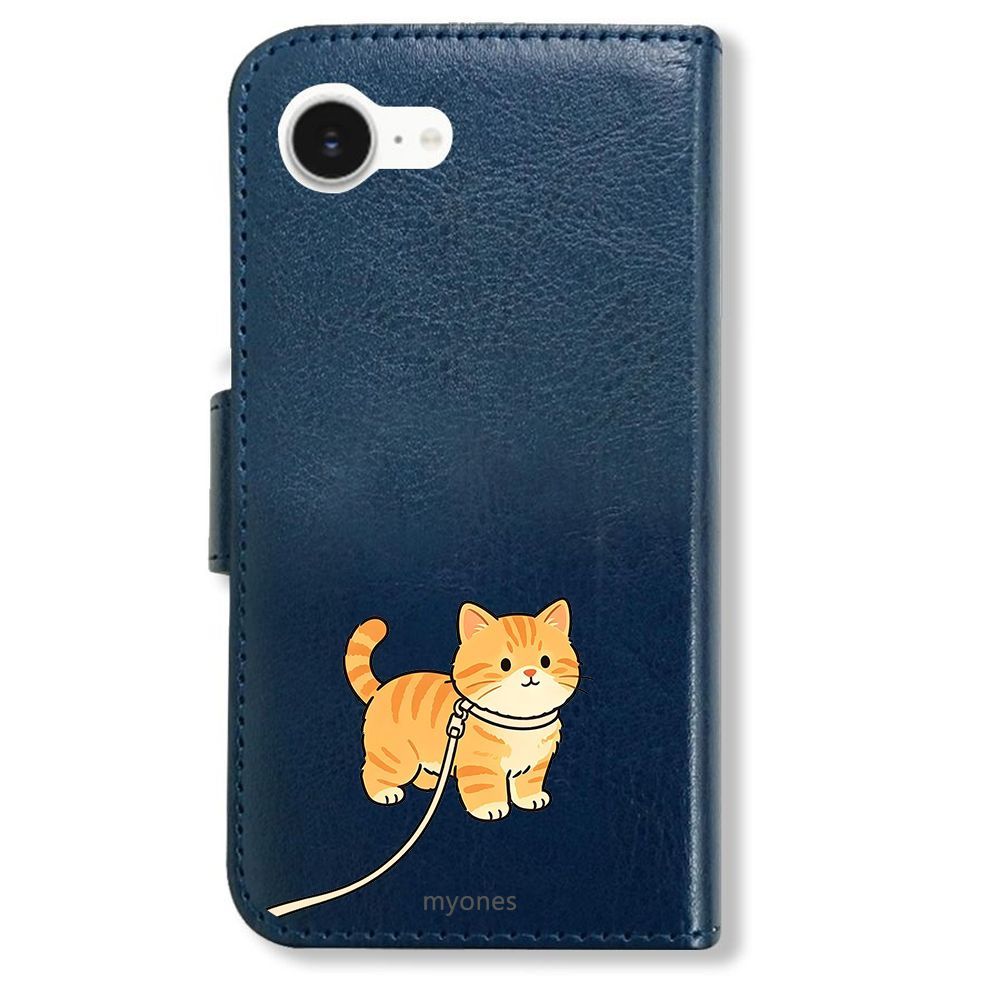 新品未使用】 iPhone13 Pro 手帳型スマホ ケース (色：ネイビー×ねこ