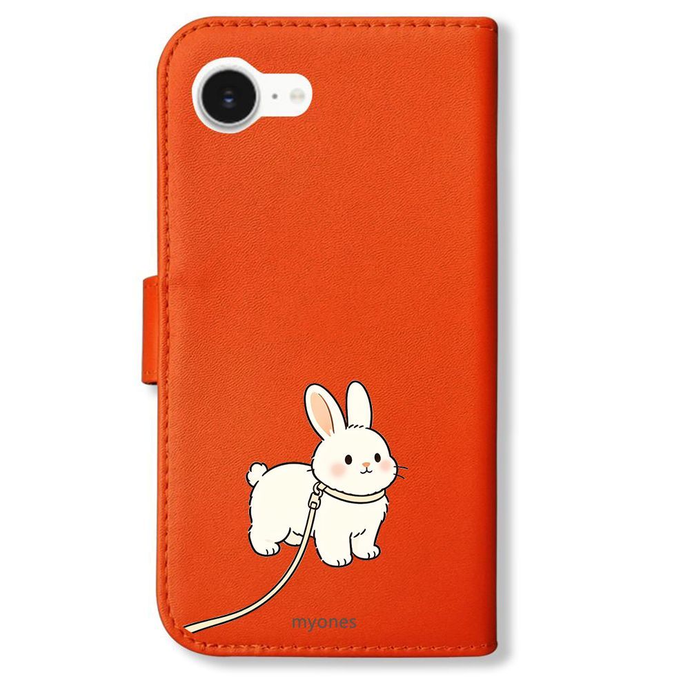 新品未使用】 iPhone14 Pro 手帳型スマホ ケース (色：オレンジ×うさぎ 
