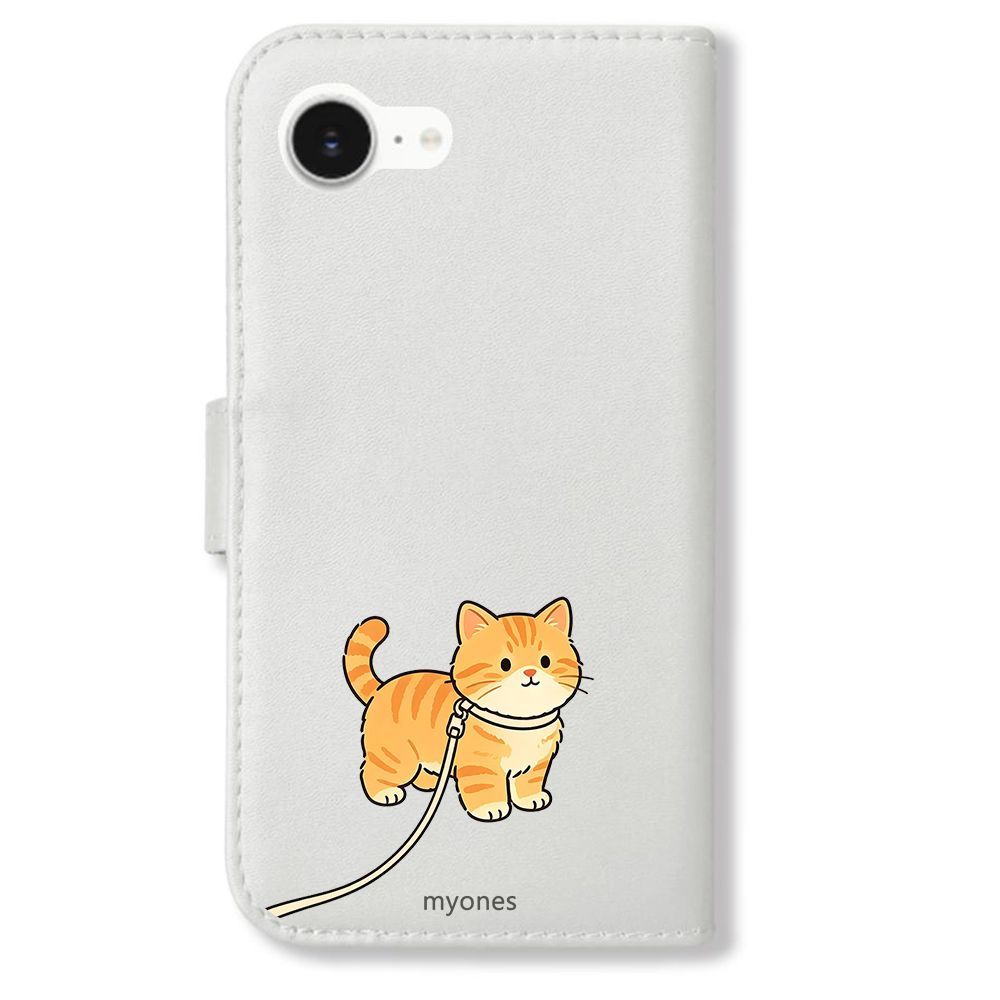 新品未使用】 iPhone15 手帳型スマホ ケース (色：ホワイト×ねこ) 猫