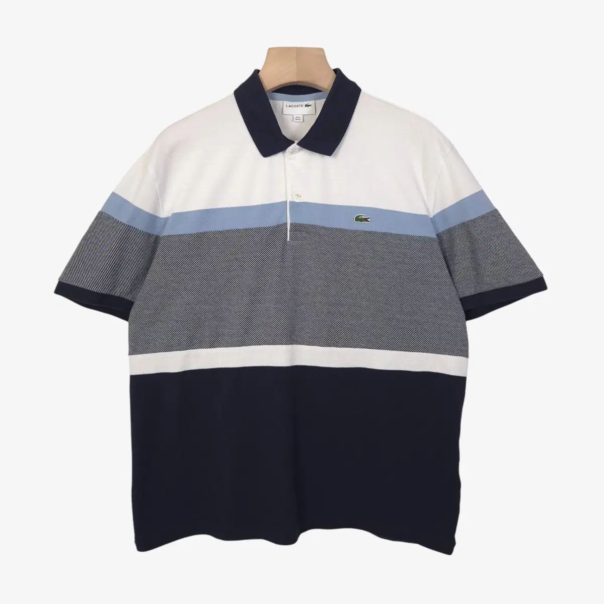 105 ラコステ ネイビー 横バイカラー 半袖 ピケTシャツ