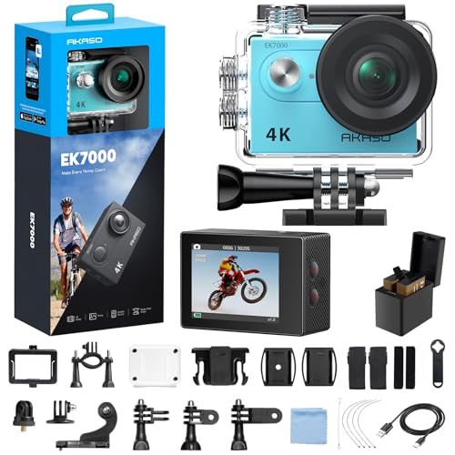 AKASO アクションカメラ EK7000 4K30FPS 20MP 水中カメラ WiFi搭載 Type-C外部マイク対応 40M防水 170度広角レンズ 1050mAhバッテリー2個付き アクションカム ウェアラブルカメラ 豊富なアクセサリ 9d2d7305