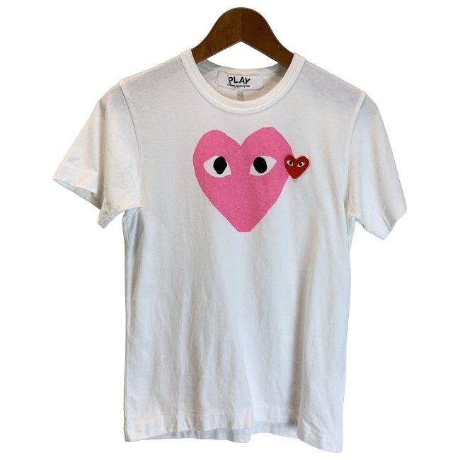 【中古】 PLAY COMME des GARCONS Tシャツ 半袖 トップス クルーネック ロゴT ブランドロゴ プリント ワッペン AD2018/10 日本製 ドメスティック 古着 /2495
