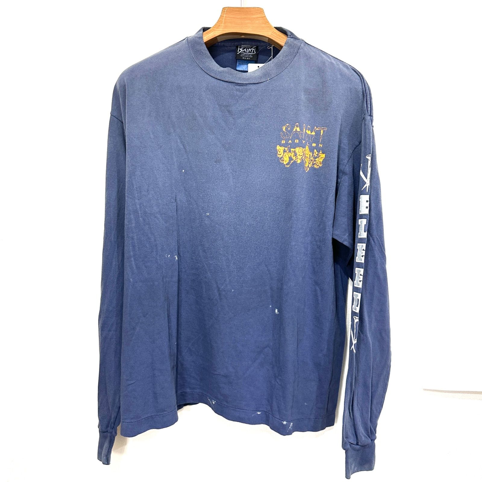 【楠本質店/元住吉】未使用品　セントマイケル　SAINT Mxxxxxx　BBLN_LS TEE / SAINT BABYLON　ヴィンテージ加工　長袖　Tシャツ　ロンT　メンズ　ブルー系　サイズ：L　SM-HR1-0000-C49
