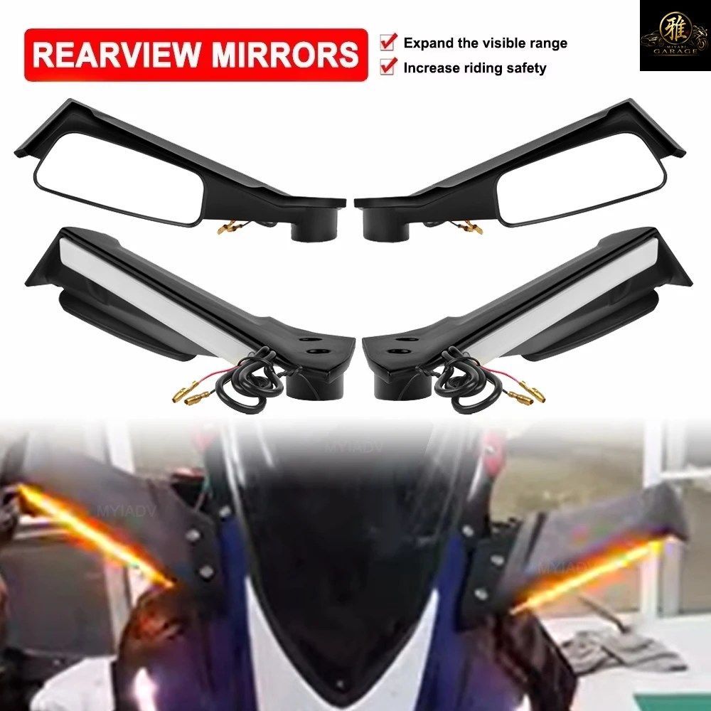 LEDターンシグナルライト付きオートバイ用ウイングミラー ホンダ CBR650R CBR500R CBR400R CBR250R CBR300R