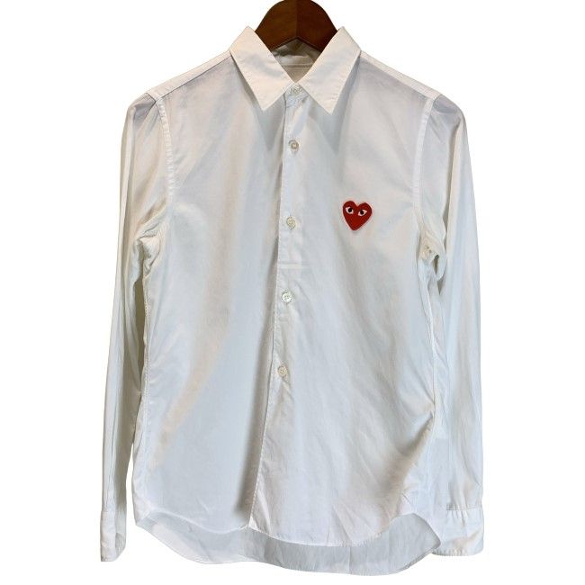 【中古】 PLAY COMME des GARCONS プレーンシャツ 長袖 トップス レギュラーカラー 無地 ワンポイント ブランドロゴ ワッペン ハート AD2002 日本製 ドメスティック 古着 /2496