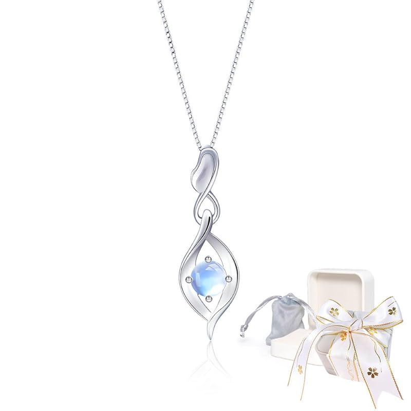 [Naniwaai] ネックレス レディース 人気 6月 ムーンストーン 誕生石 ネックレス シルバー 金属アレルギー対応 花 無限 プラチナメッキ 誕生日 母の日 記念日 プレゼント 祝日 おしゃれ ホワイト ジュエリーボックス付き (6月)