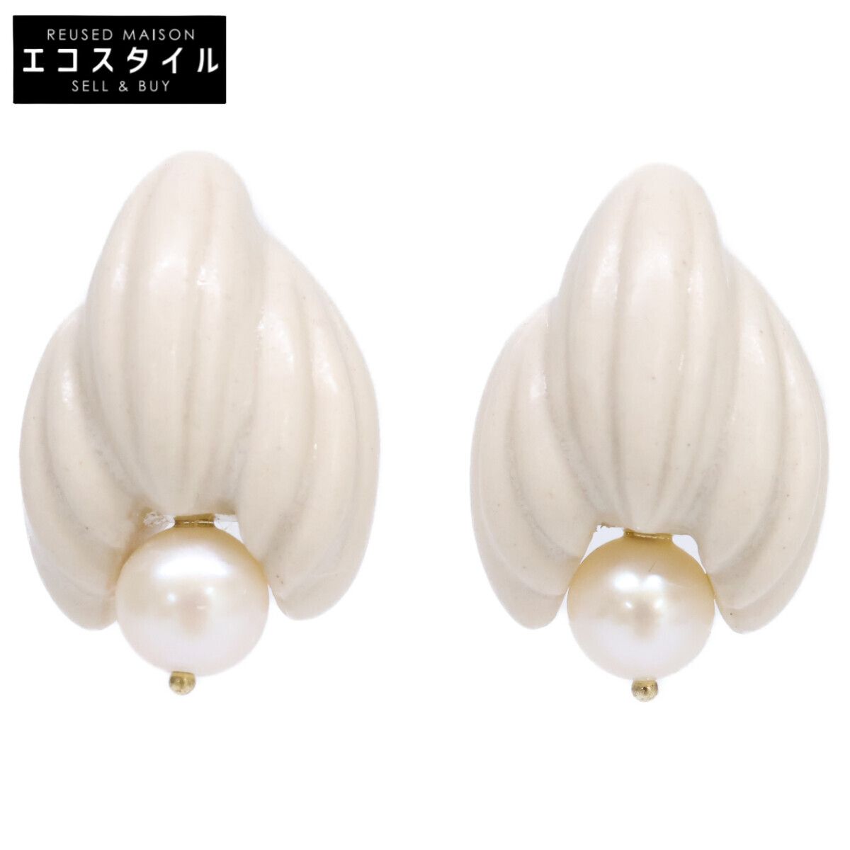 PLANT/PLANT　プラントプラント　【美品】K10 Pearl bud Porcelain Earrings 淡水パール 蕾デザイン 白磁